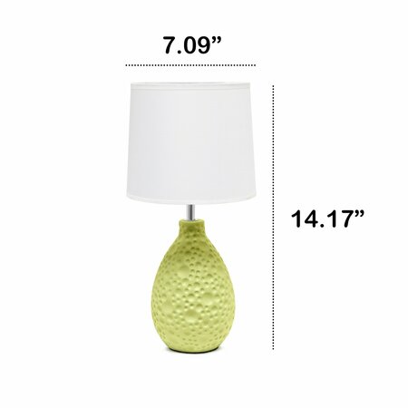 Creekwood Home Traditional  Ceramic Textured Thumbprint Tear Drop Shaped Table Desk Lamp, White Fabric Shade, Green CWT-2001-GR